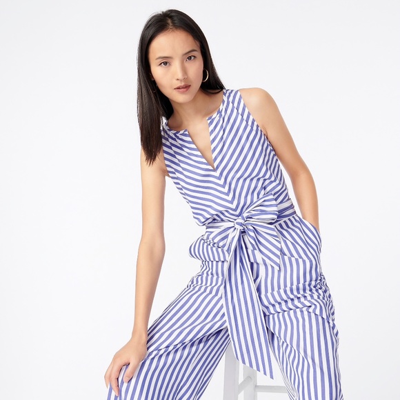 J Crew Petite V-neck Jumpsuit Striped Cotton - Picture 2 of 5